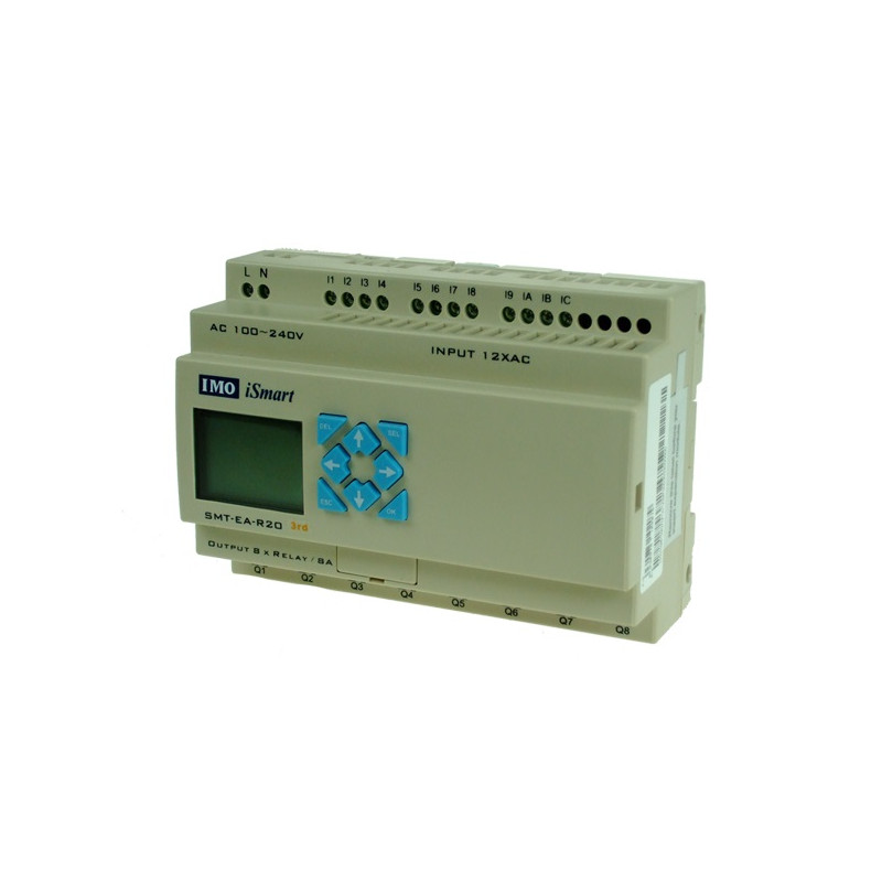 SMT-EA-R20-V3   iSmart Relè  Programmabile  alim  110 240VAC  HMI  12 DI  AC  8 relè uscita  8 A  2 A  Scala  FBD  15 Tmr  15 Cn