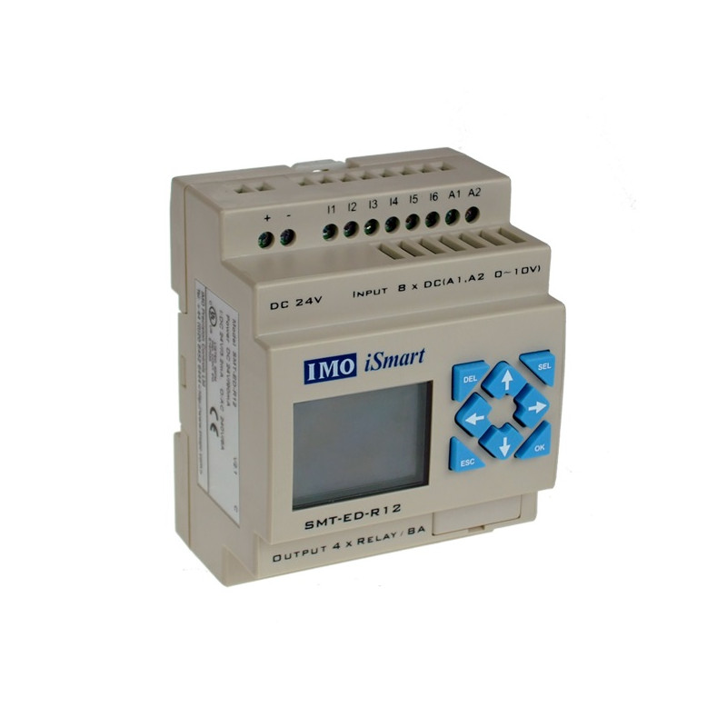 SMT-ED-R12-V3   iSmart Relè Programmabile 24VDC con schermo  HMI  8 ingressi digitali  2 ingressi analogici  0 10V  4 Relè uscit