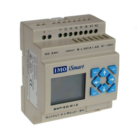 SMT-ED-R12-V3   iSmart Relè Programmabile 24VDC con schermo  HMI  8 ingressi digitali  2 ingressi analogici  0 10V  4 Relè uscit