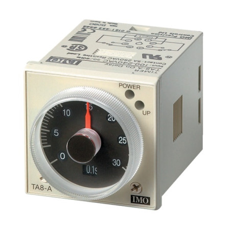 TA8-A100-240AC   Timer per montaggio a pannello 48x48   multiscala 0 05s 60hr  doppio contatto  CO 5A  8 pin octal  funzione di 
