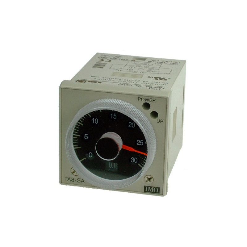 TA8-SA24AC/DC   Timer per montaggio a pannello48x48  8 pin octal  multiscala  0 05s 60hr  SPCO temporizzate più SPCO istantanee 
