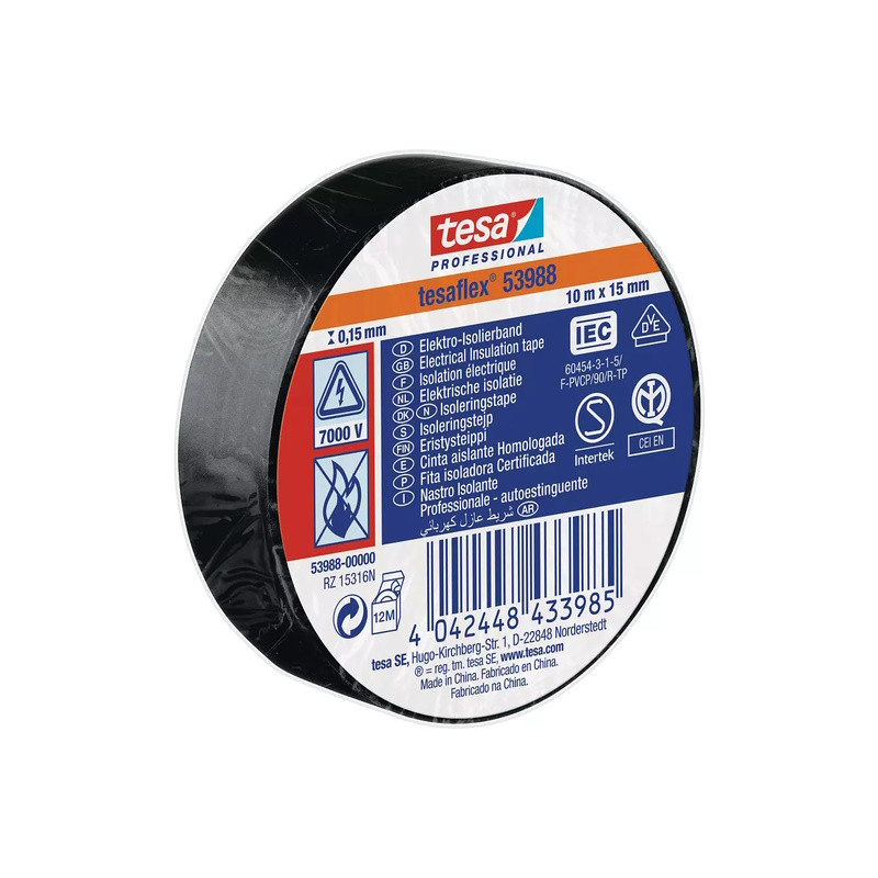 53988-00000-01   Tesa® Professional 53988 Nastro Isolante Soft  PVC 10 m x 15mm colore nero