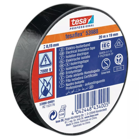 53988-00001-00   tesa® Professional 53988 Nastro Isolante PVC 20m x19 mm colore nero