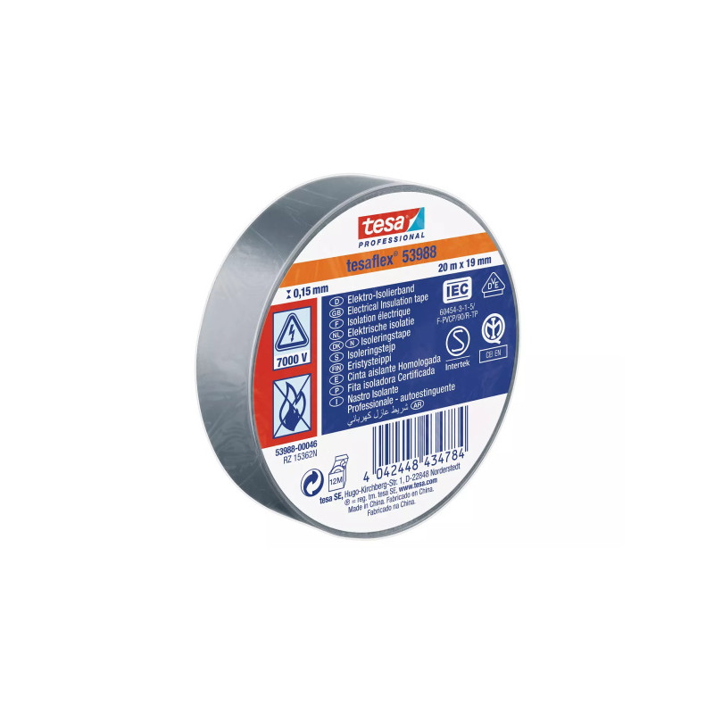 53988-00046-00  tesa® Professional 53988 Nastro Isolante Soft PVC 20m x19mm  grigio