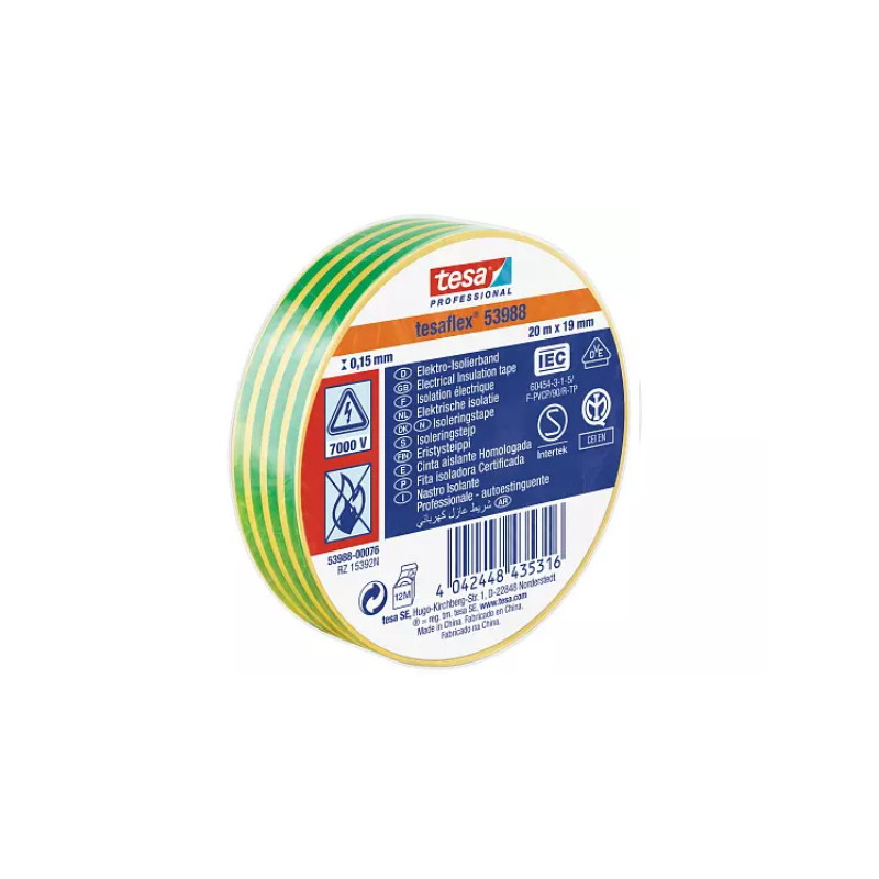 53988-00076-00  tesa® Professional 53988 Nastro Isolante Soft PVC 20m x19mm  giallo verde