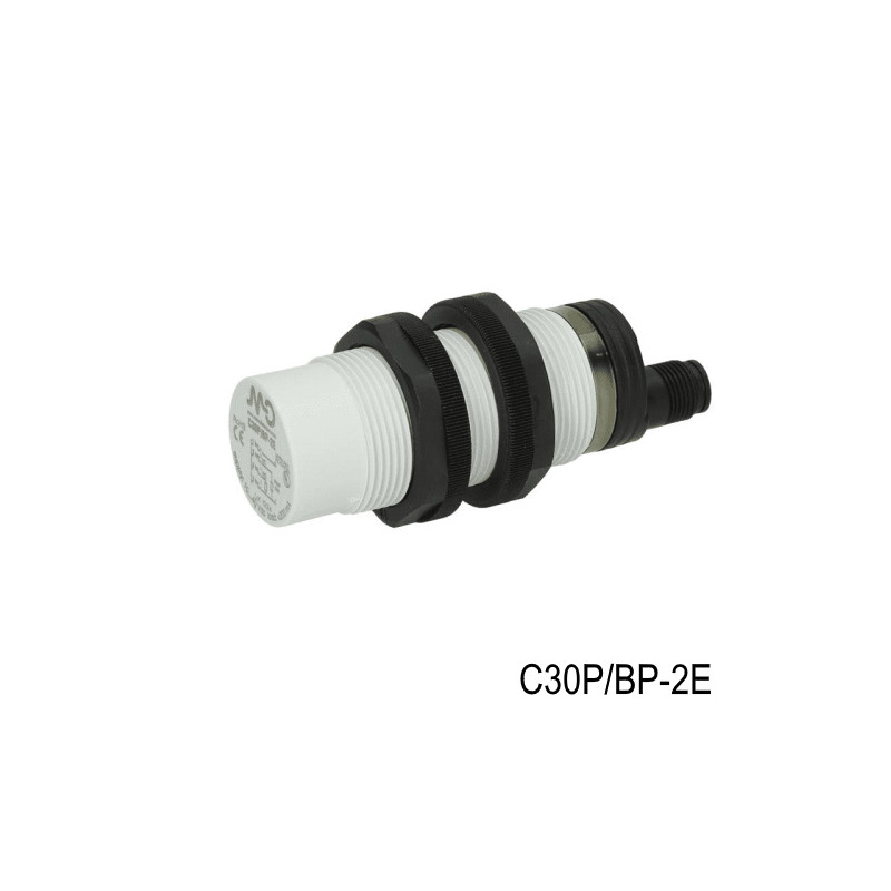 C30P/BP-2E   Sensore capacitivo M30  Corpo in plastica  Sn 4  25mm Non Schermato 10 40Vdc  PNP  NO NC conn  M12  IP67