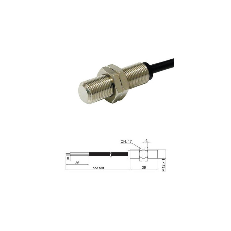 D1211BPTZ196NXH   Sensore Magnetico Cilindrico Filettato M12   Corpo inox AISI316  cavo PTFE 2 fili 2 mtl   NO  10 230VAC DC  IP
