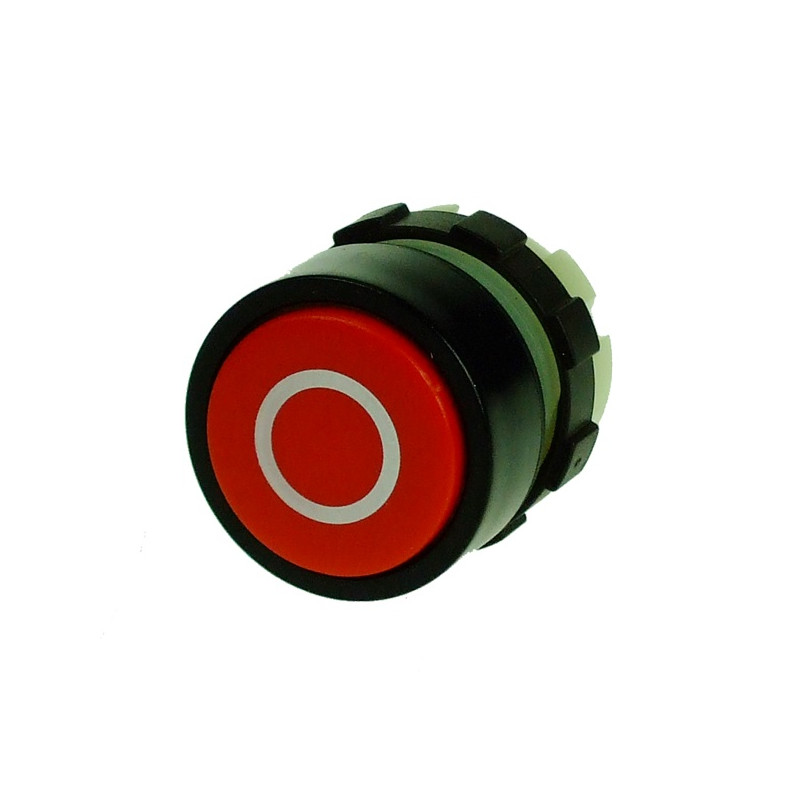 BS3DRED-0   Pulsante con ritorno a molla  Rosso con stampa bianca 0 ghiera nera