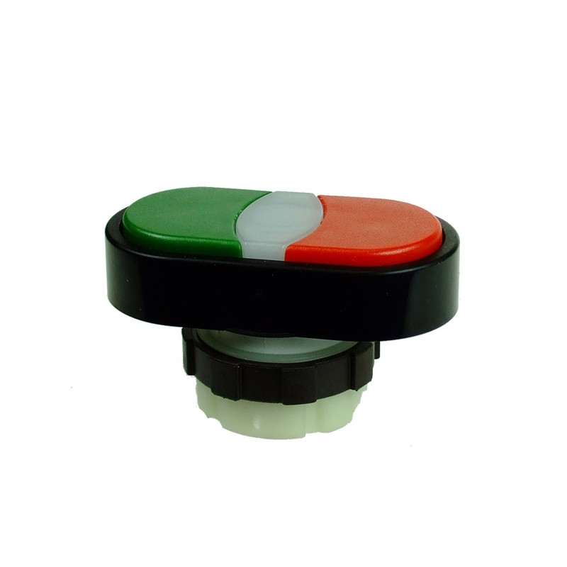BS3DT-GRE/RED   Pulsante doppio verde rosso azionamento  ritorno a molla  ghiera nera
