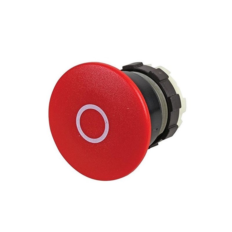 BS3P14RED-O   Pulsante a fungo 40mm  ritorno a molla  rosso con cerchio bianco  ghiera nera