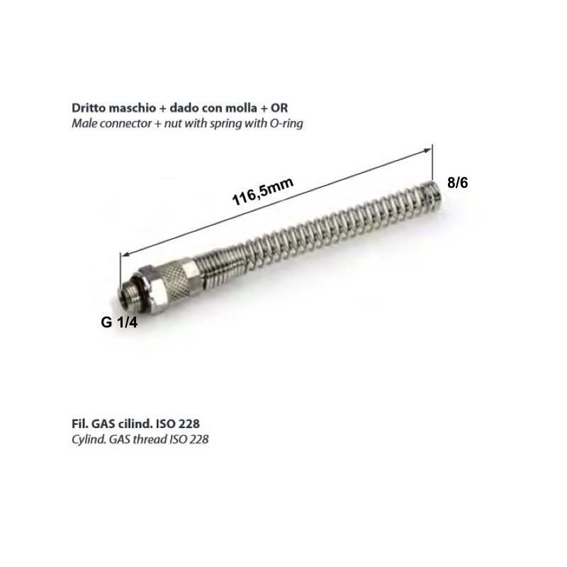 CG581/4.08-06   Raccordo  a calzamento diritto maschio  girevole  molla G 1/4   or T 8 X 6