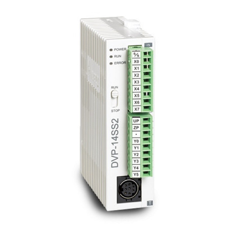 DVP14SS211R  PLC serie S CPU   8k step  IN 2x5  2x10 kHz  OUT 2x10kHz 24VDC  8 DI  6 DO  relay
