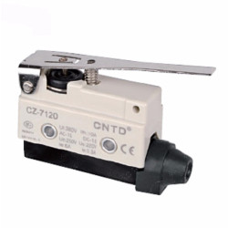 CZ-7120   Micro Finecorsa in plastica  leva inox  NO NC  10A 250V  IP40  passacavo in gomma