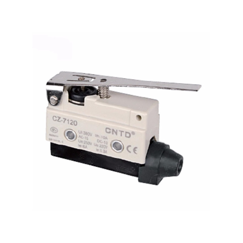 CZ-7120   Micro Finecorsa in plastica  leva inox  NO NC  10A 250V  IP40  passacavo in gomma