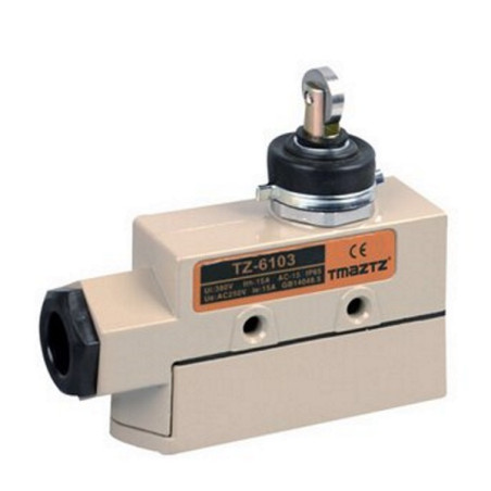 TZ-6103   Finecorsa  in metallo pistoncino con rotella in acciaio inox perpendicolare e cuffia antipolvere NO NC 15A 250V IP65 p