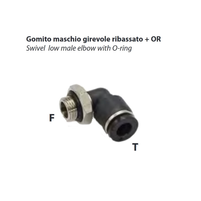 RRG09.M5.06   Raccordo a  L  maschio girevole ribasato  M5   or  T 06